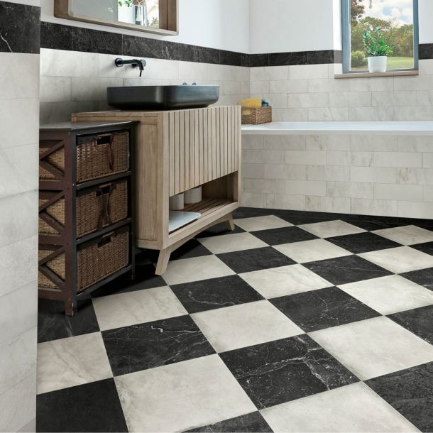 bold zig zag tile layout with subway tiles