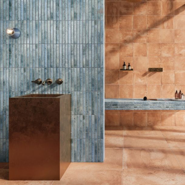blue tiles and terracotta tiles for a bold combination 