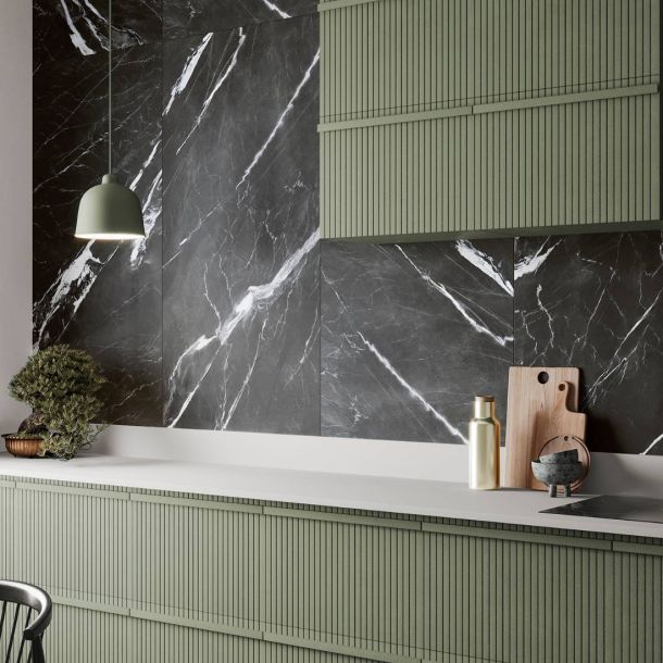 green and white marble porcelain effect kitchen floor and wall tiles