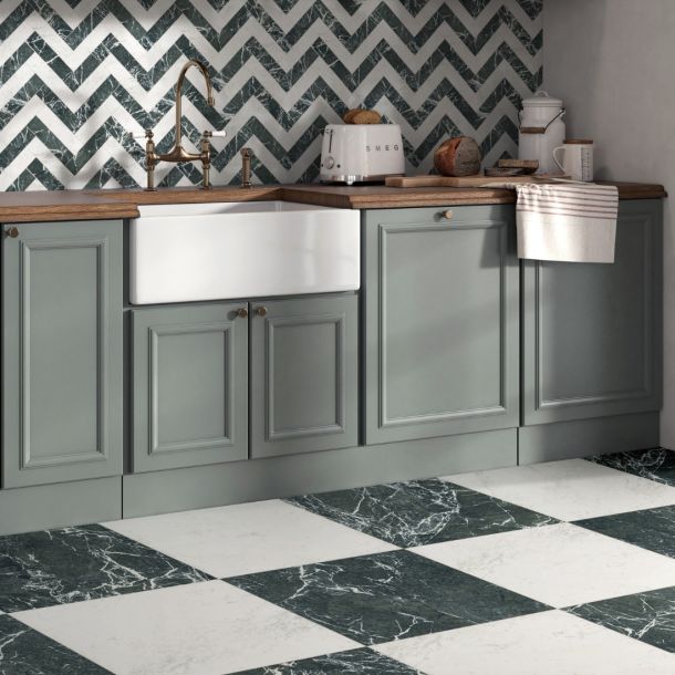 green and white marble porcelain effect kitchen floor and wall tiles