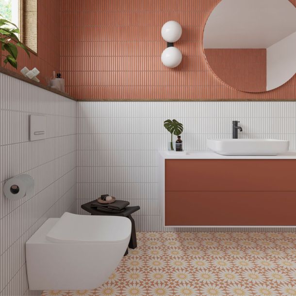 blue tiles and terracotta tiles for a bold combination 