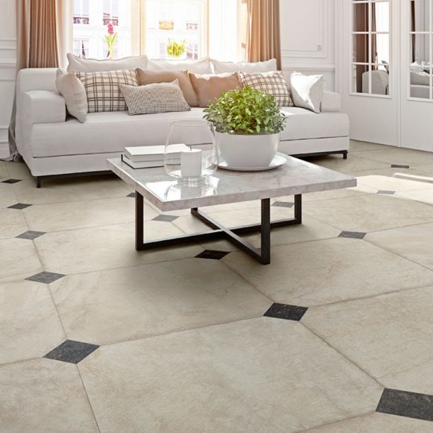 porcelain floor tiles in a natural marble effect