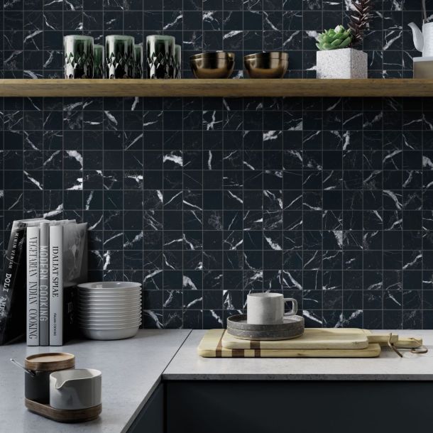 green and white marble porcelain effect kitchen floor and wall tiles