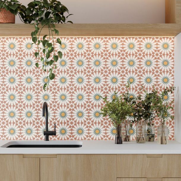 blue tiles and terracotta tiles for a bold combination 
