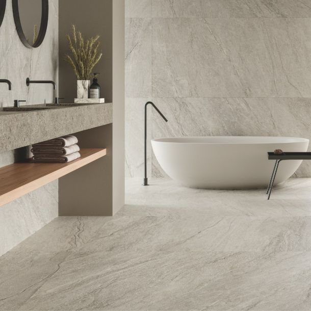 stone effect porcelain floor tiles in a natural colour palette