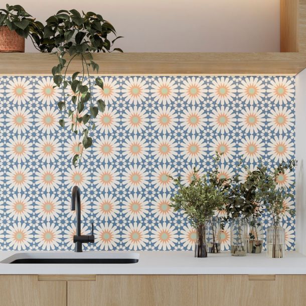 blue tiles and terracotta tiles for a bold combination 