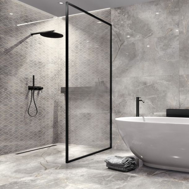 marble effect tiles on display